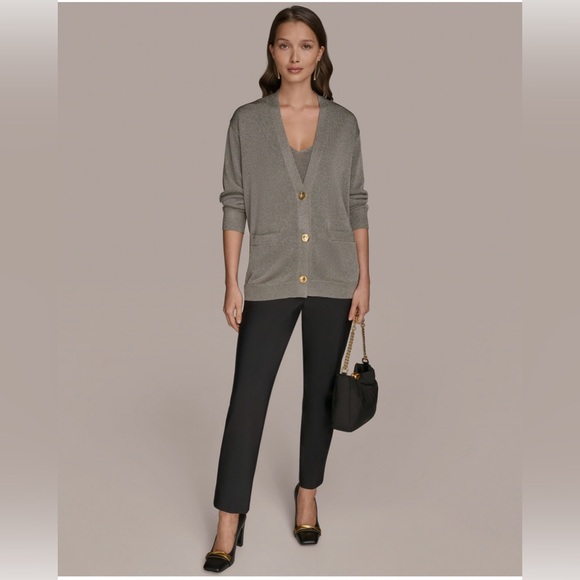 Donna Karan Women's Long-Sleeve Metallic Three-Button Cardigan. Small. NWT. - Picture 2 of 6